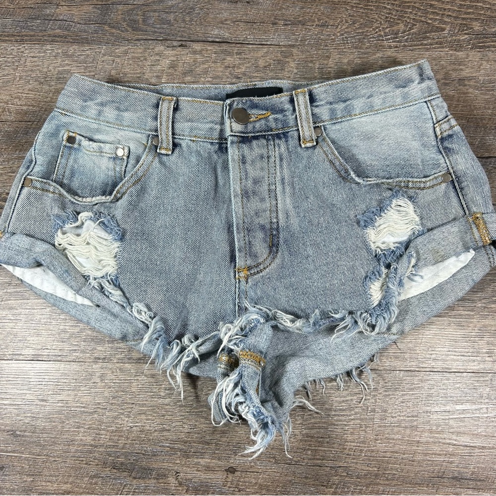 Mustard Seed High Rise Distressed Cut Off Denim Jean Shorts Button Fly Small